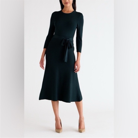 Eliza J Dresses & Skirts - Eliza J Dark Green Long Sleeve Midi Dress with Waist Tie